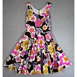 Vintage S Fit And Flare Psychedelic Hippie‎ Floral Print Sun Dress  Knee Length